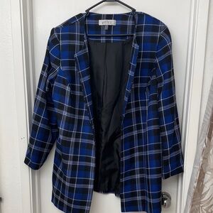 Kasper Women's Blue and Black Plaid Blazer